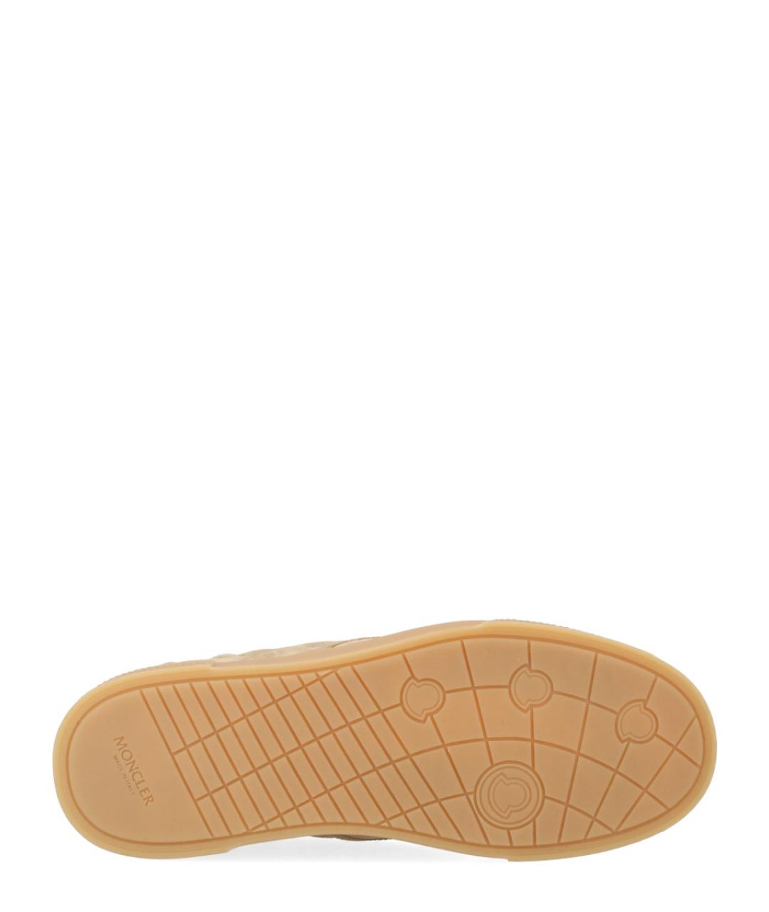 MONCLER Бежевые кожаные низкие кроссовки / кеды, фото 6