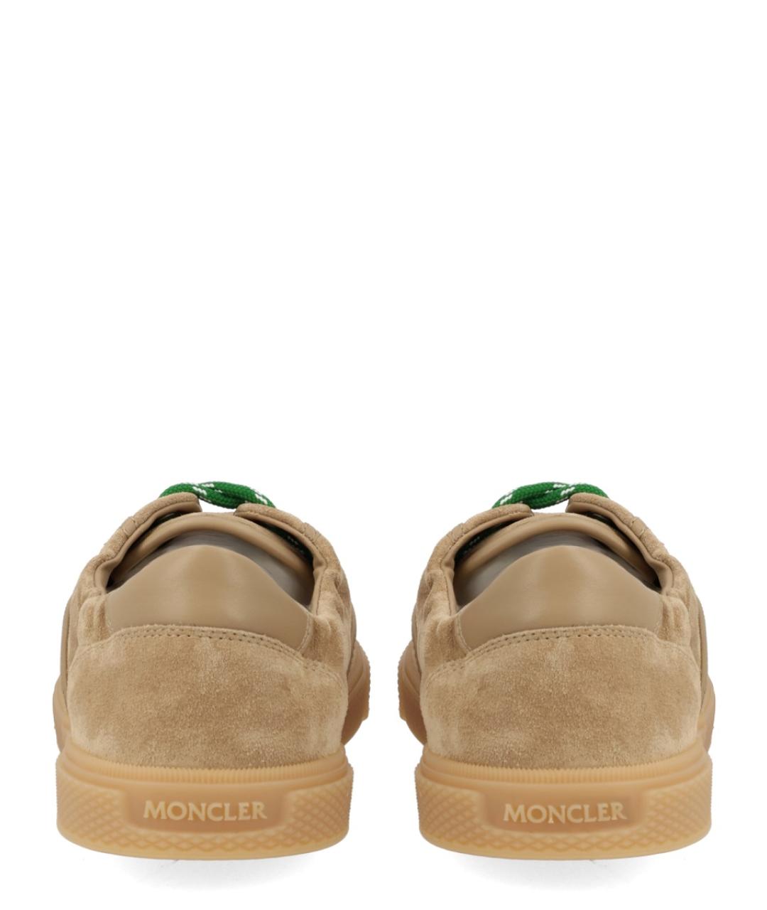 MONCLER Бежевые кожаные низкие кроссовки / кеды, фото 4