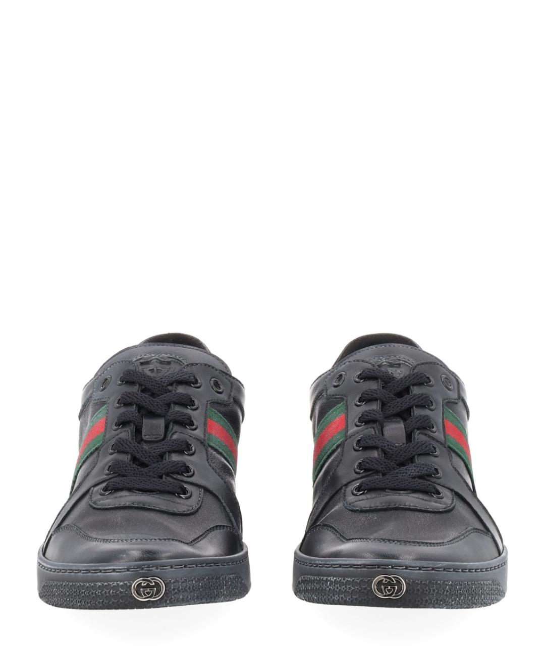 GUCCI Черные кожаные низкие кроссовки / кеды, фото 3