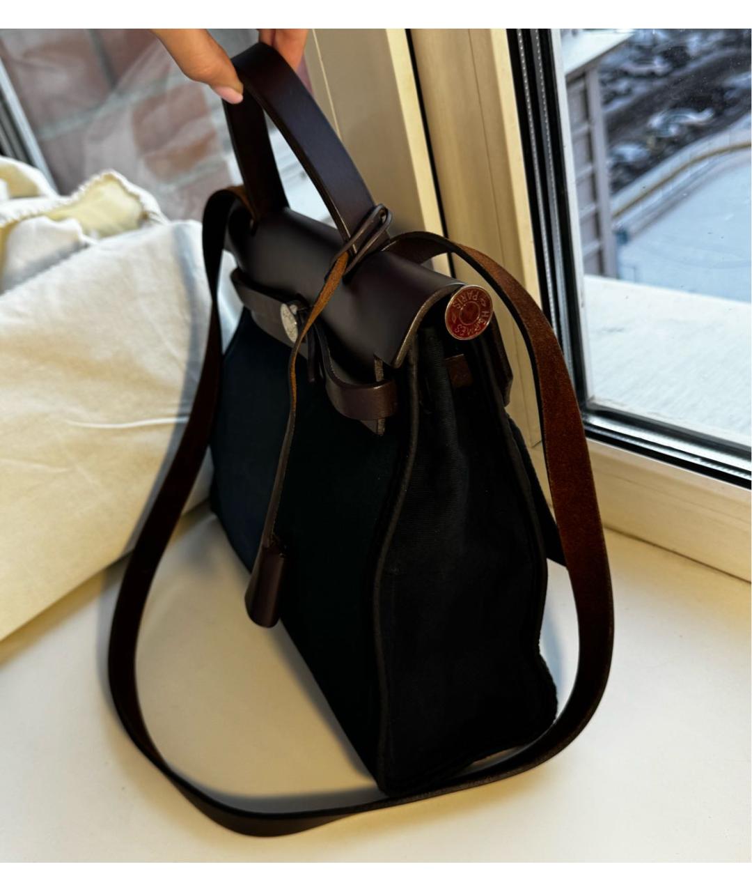 HERMES Темно-синяя тканевая сумка с короткими ручками, фото 6