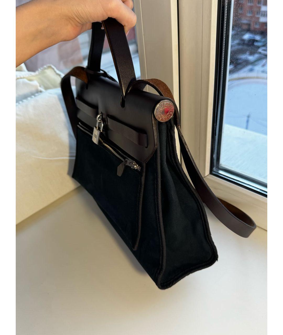 HERMES Темно-синяя тканевая сумка с короткими ручками, фото 5