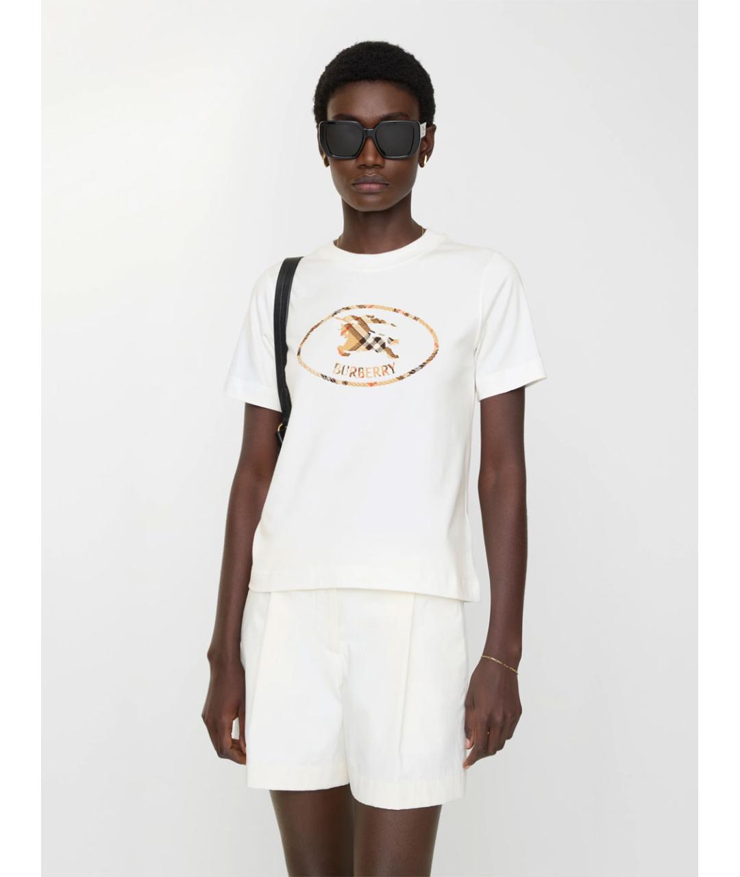 BURBERRY Белая хлопковая футболка, фото 2