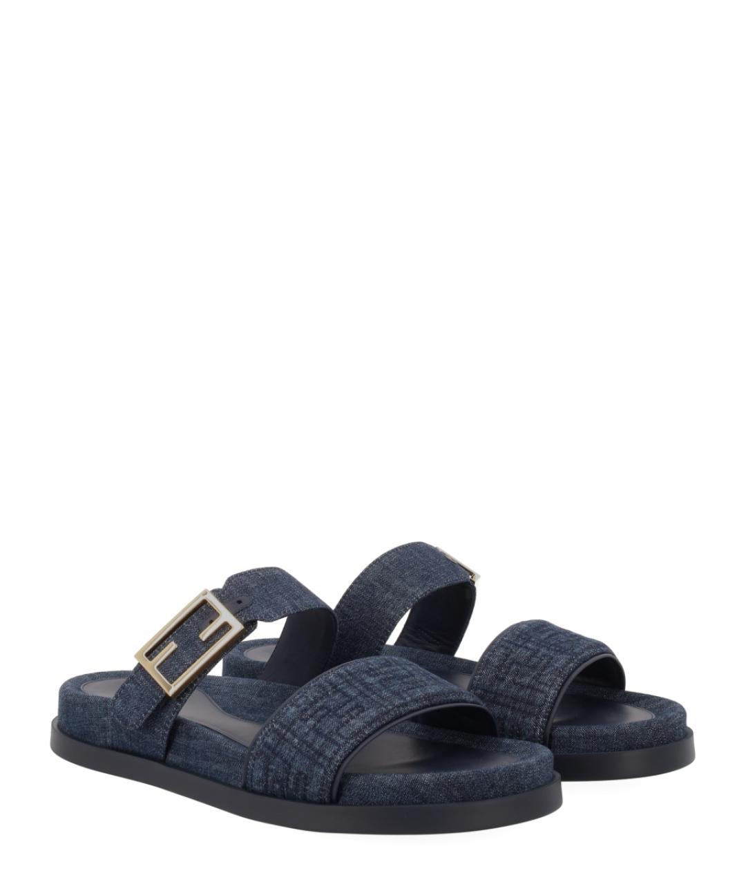 FENDI Синие текстильные сандалии, фото 2