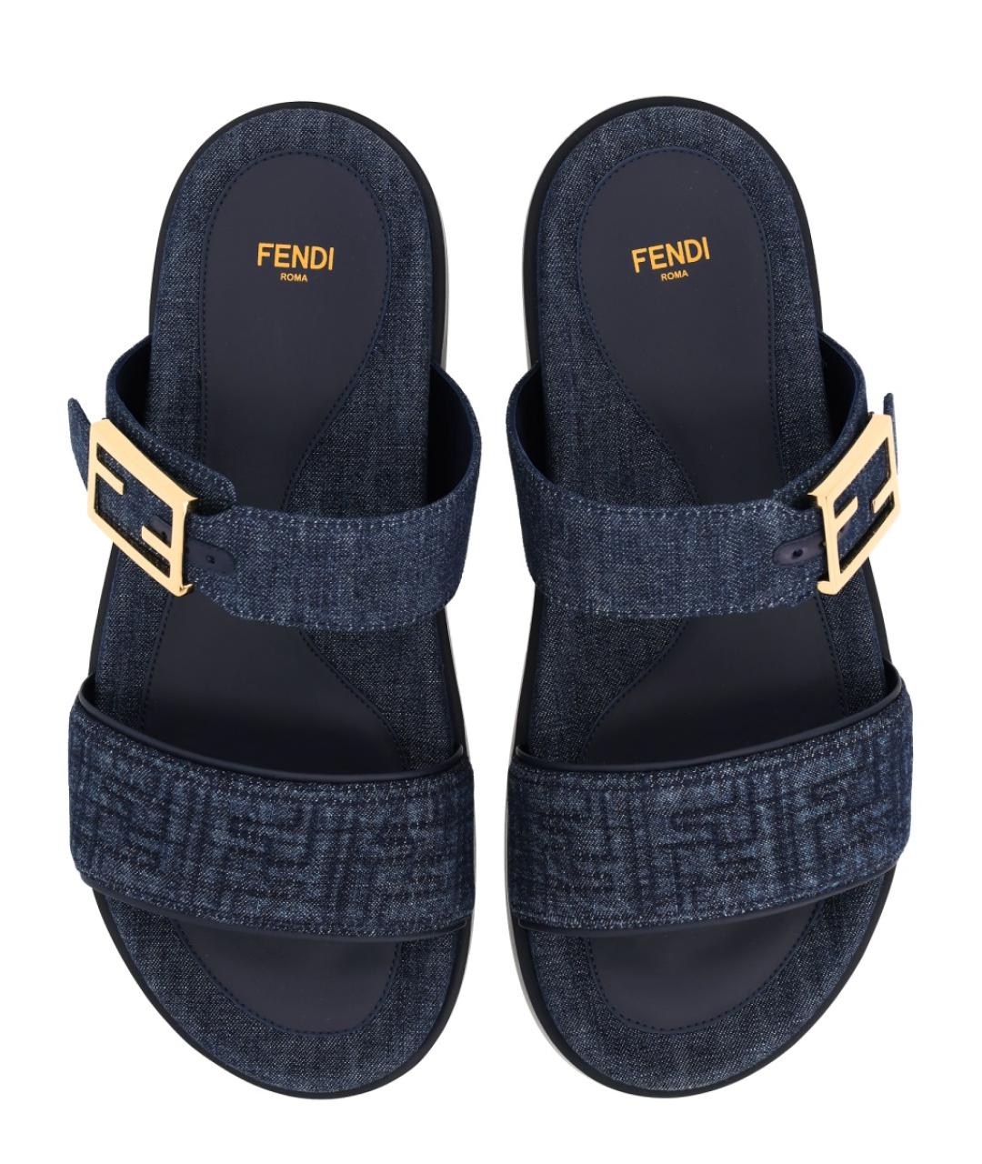 FENDI Синие текстильные сандалии, фото 5