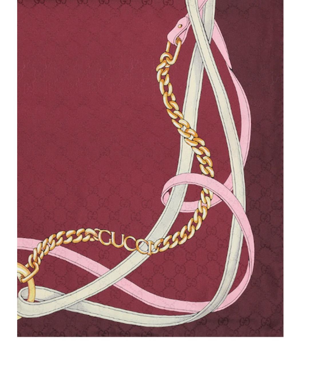 GUCCI Бордовый шелковый платок, фото 2