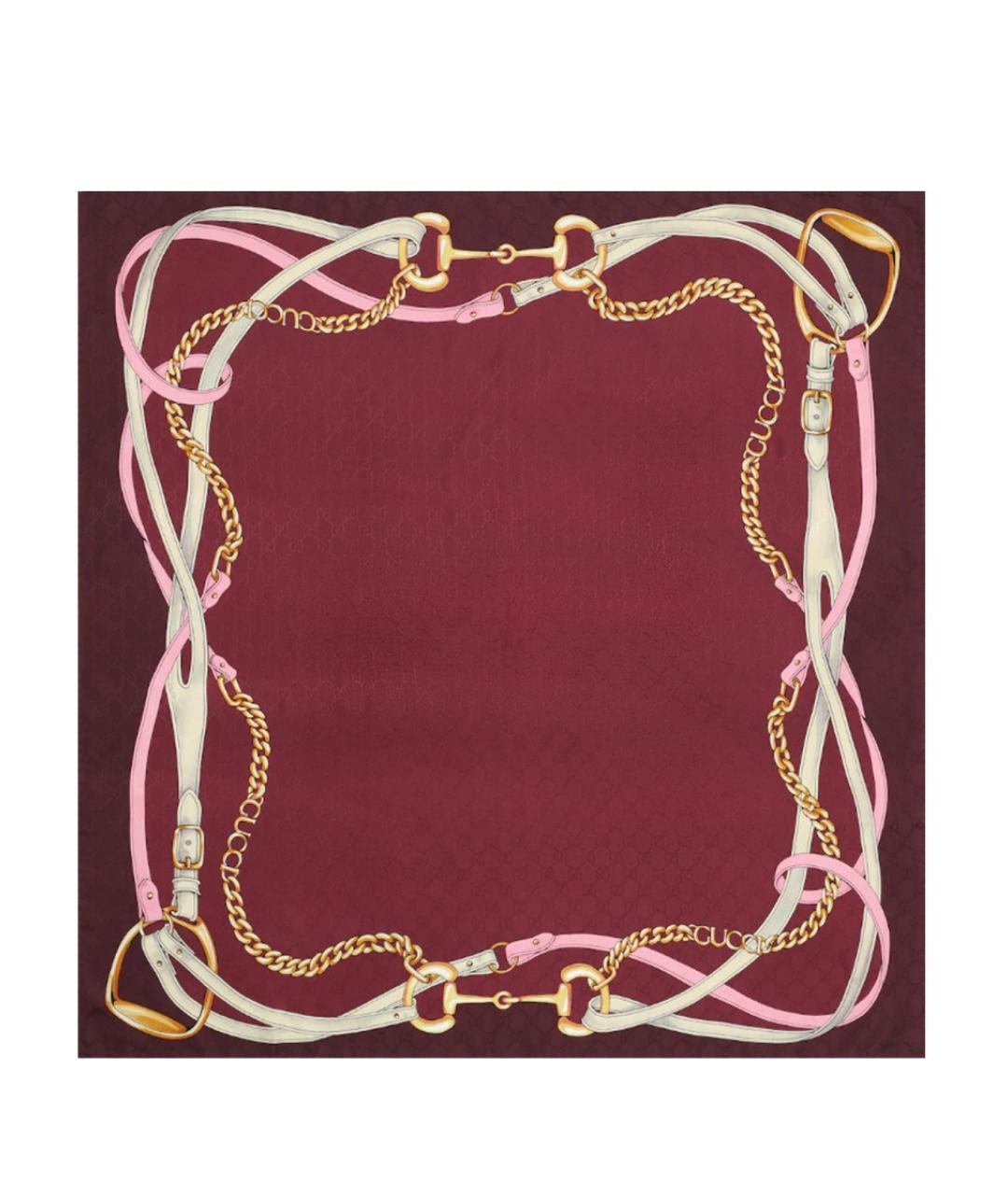 GUCCI Бордовый шелковый платок, фото 1