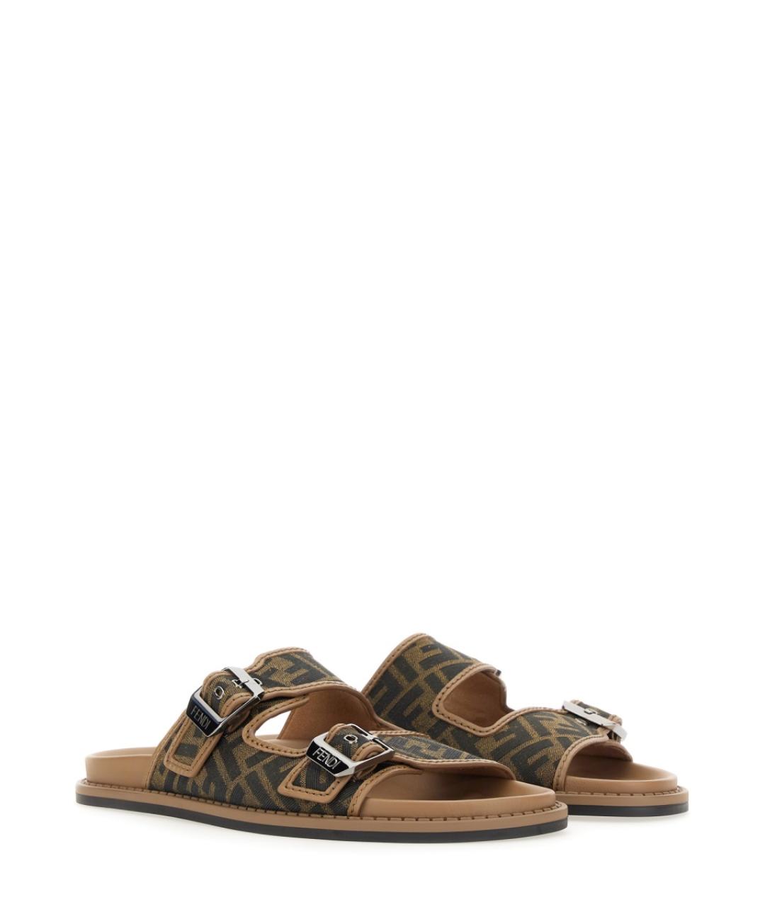 FENDI Коричневые кожаные сандалии, фото 2