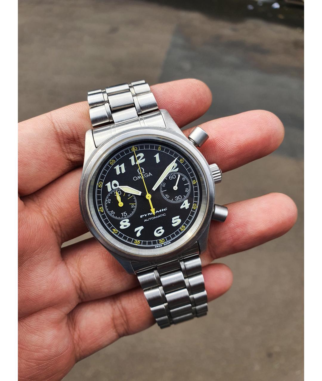 OMEGA Черные металлические часы, фото 2