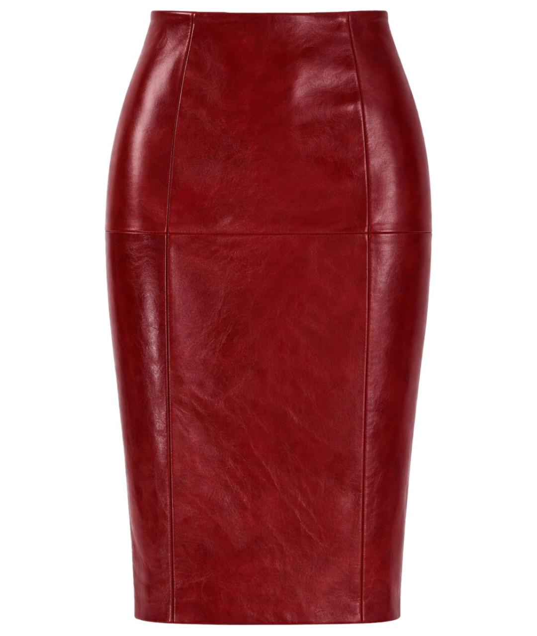 SPORTMAX Бордовая кожаная юбка миди, фото 1