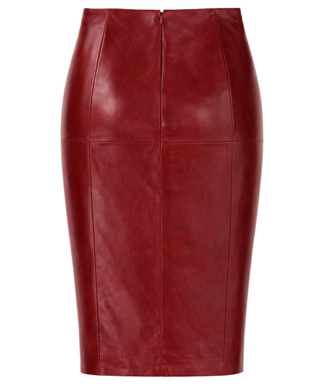 SPORTMAX Бордовая кожаная юбка миди, фото 2