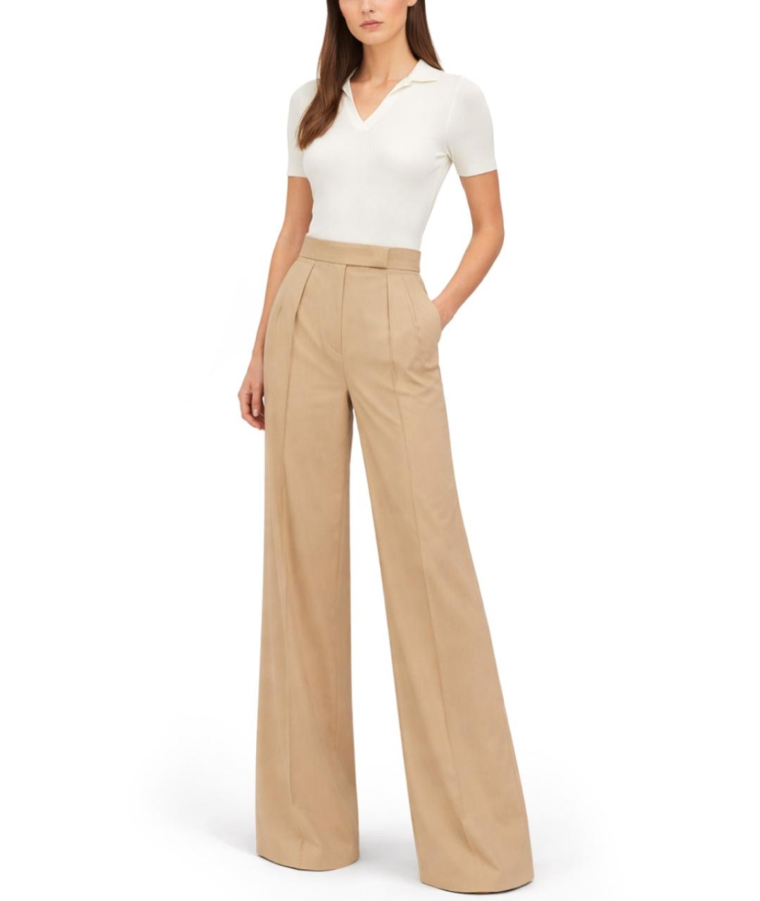 MAX MARA Бежевые шерстяные прямые брюки, фото 2