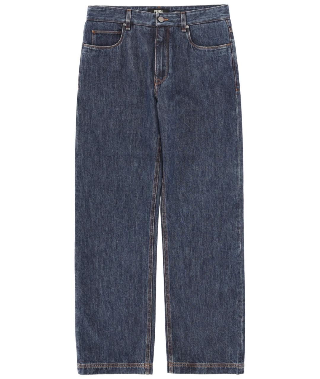 FENDI Синие хлопковые прямые джинсы, фото 1