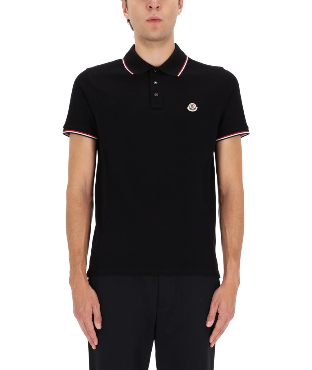 MONCLER Черное поло с коротким рукавом, фото 1