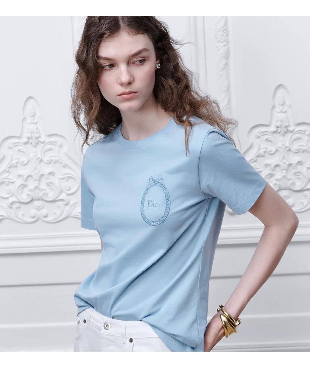 CHRISTIAN DIOR Голубая хлопковая футболка, фото 2