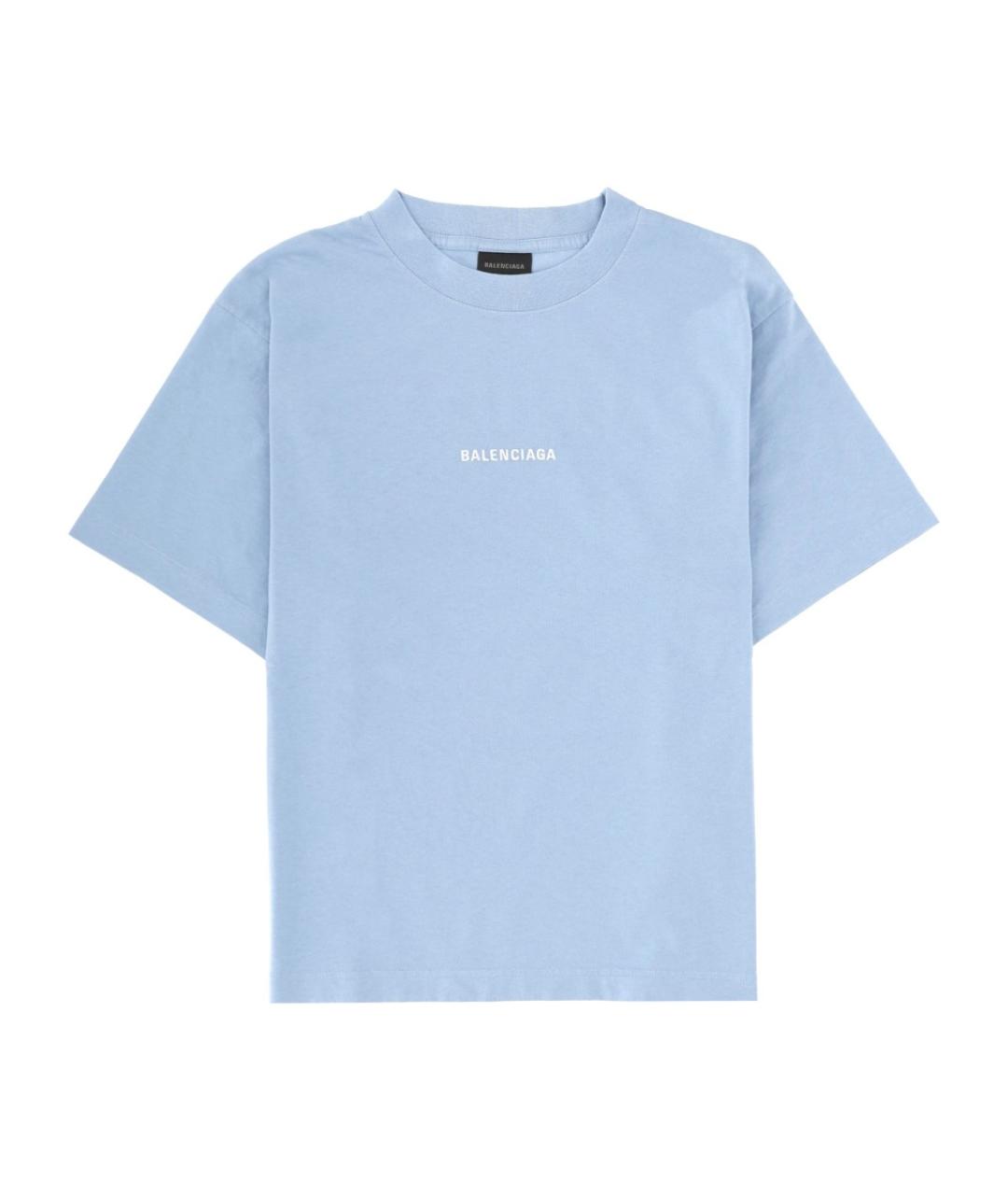 BALENCIAGA Голубая хлопковая футболка, фото 1