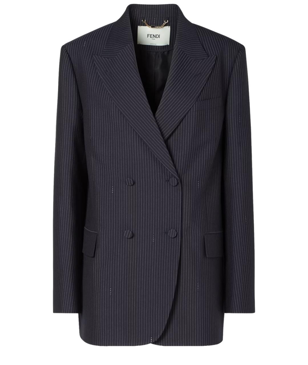 FENDI Синий шерстяной жакет/пиджак, фото 1