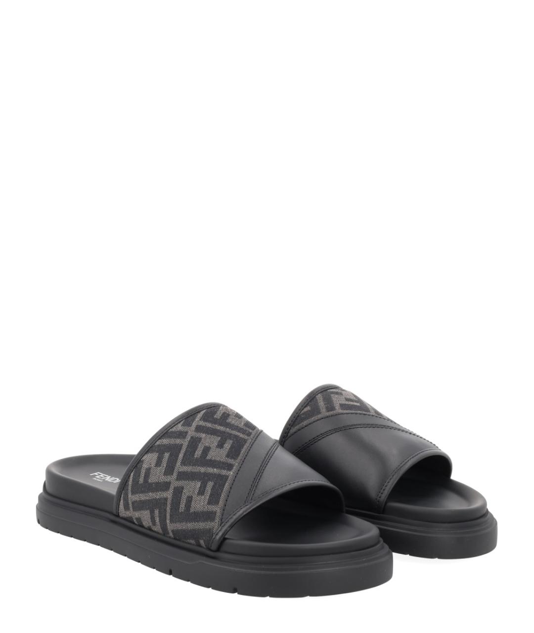 FENDI Черные синтетические шлепанцы, фото 2