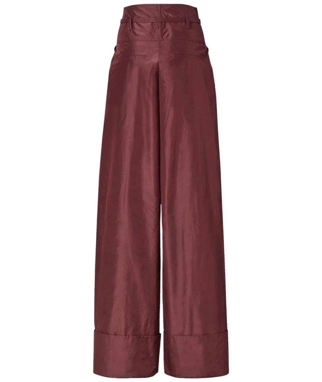 FENDI Бордовые шелковые прямые брюки, фото 3