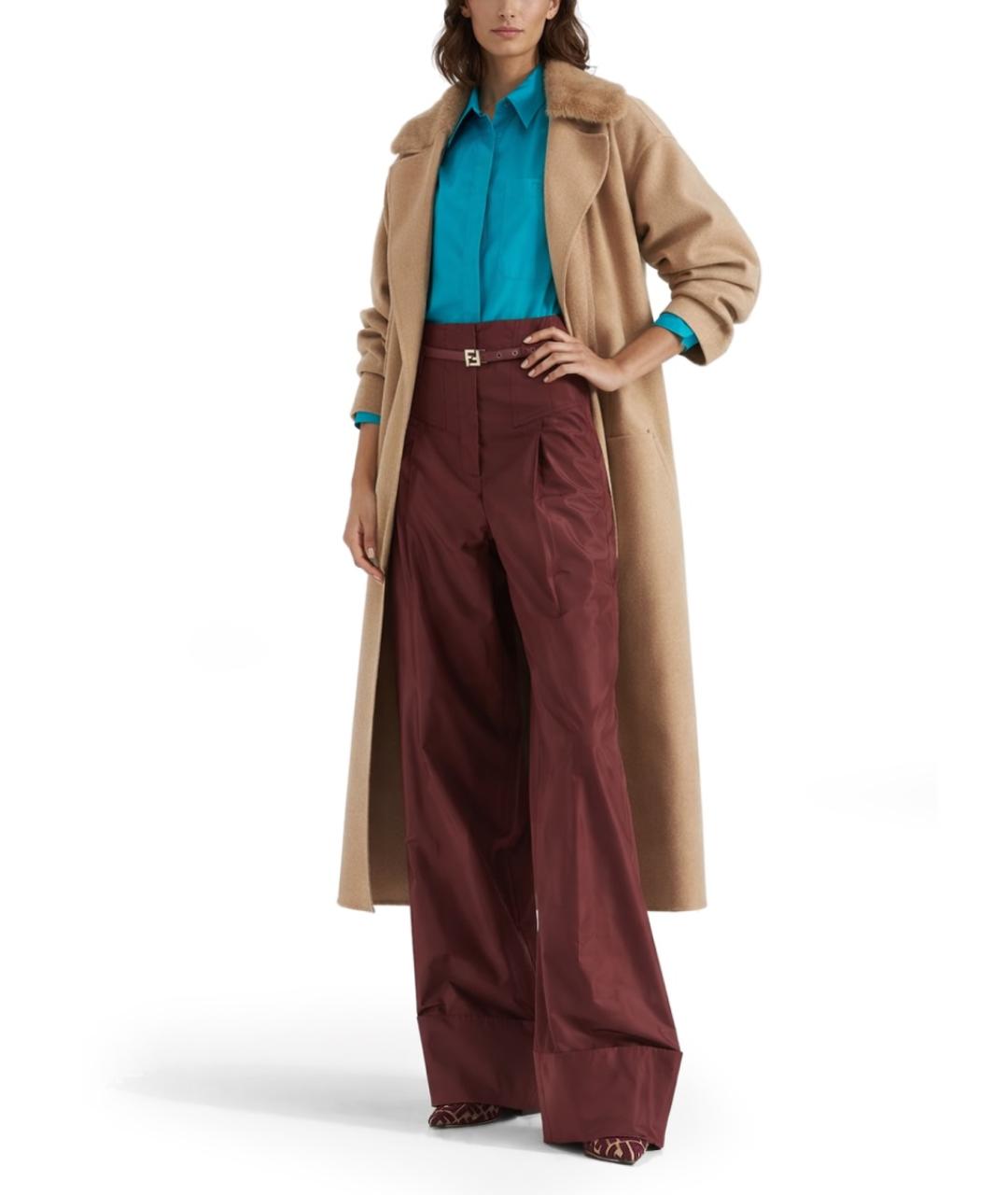 FENDI Бордовые шелковые прямые брюки, фото 2