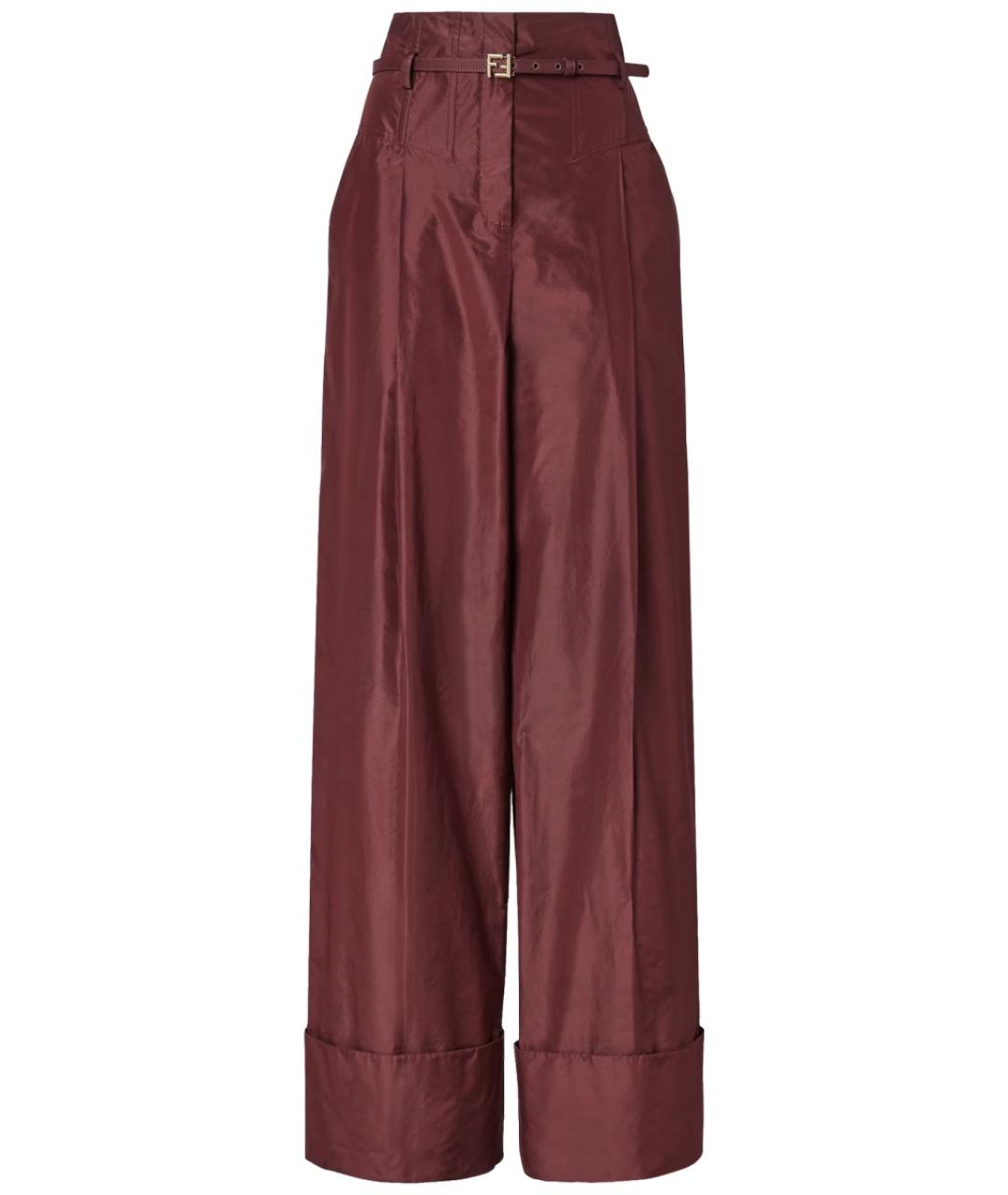 FENDI Бордовые шелковые прямые брюки, фото 1