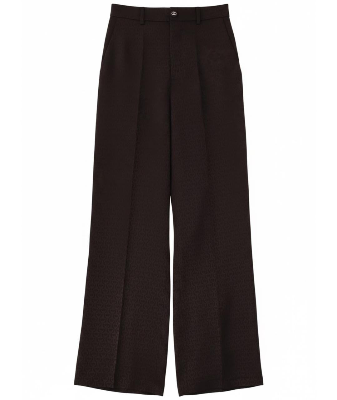 GUCCI Коричневые шелковые прямые брюки, фото 1
