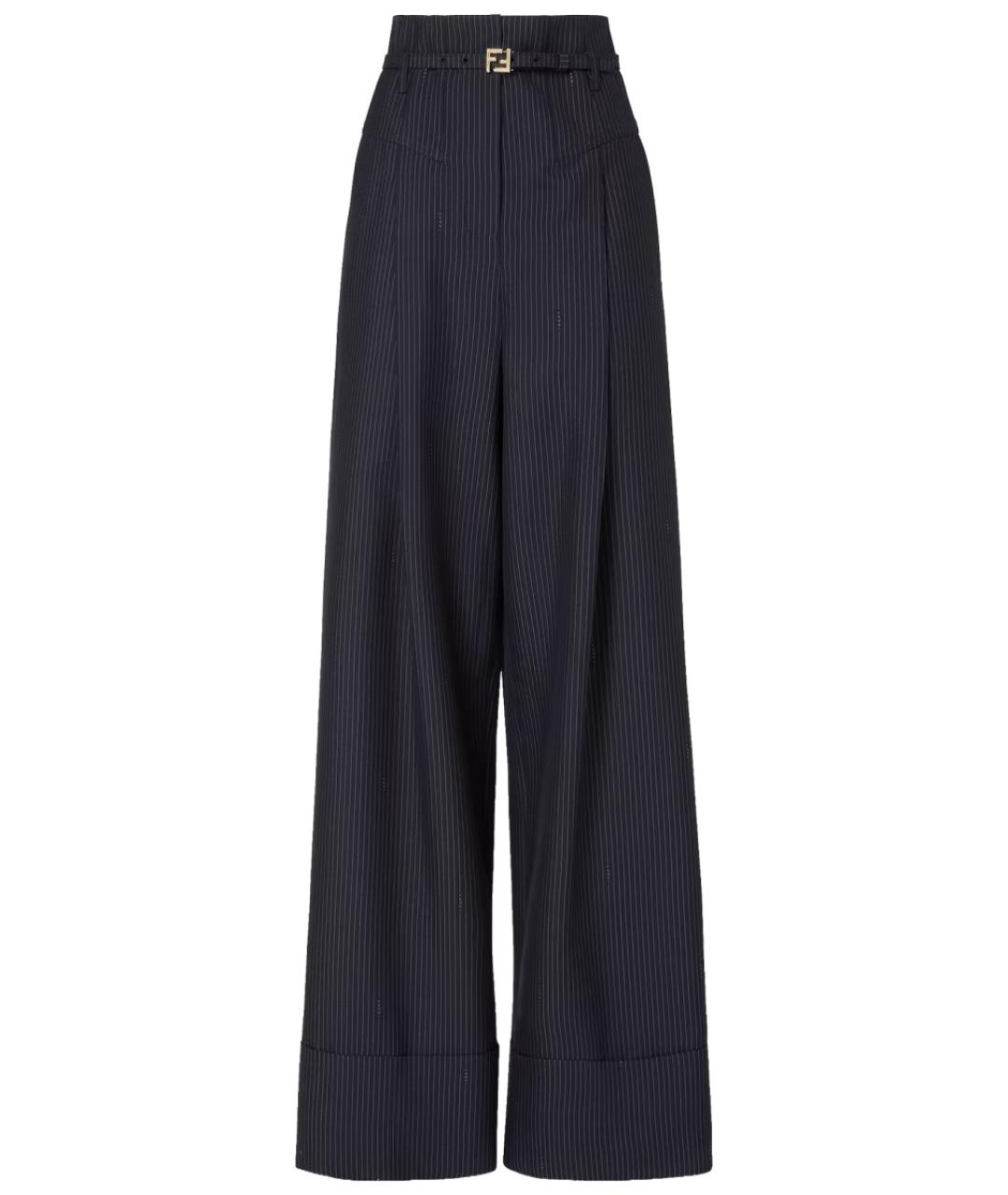 FENDI Синие шерстяные прямые брюки, фото 1