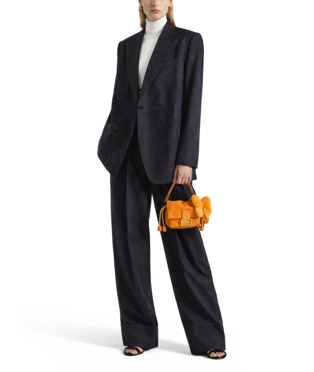 FENDI Синие шерстяные прямые брюки, фото 2