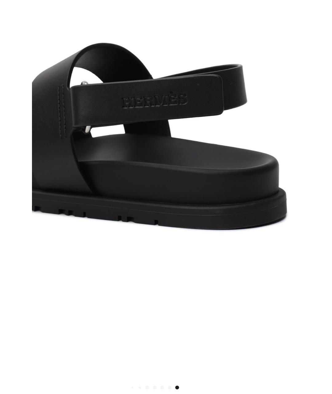 HERMES Черные кожаные сандалии, фото 6