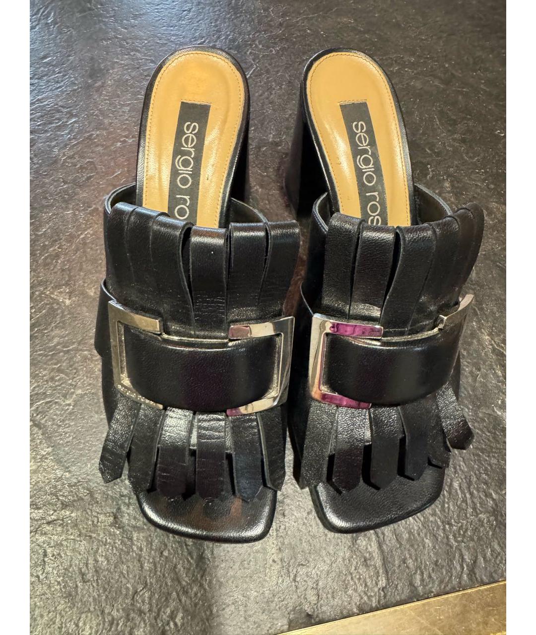 SERGIO ROSSI Черные кожаные мюли, фото 2