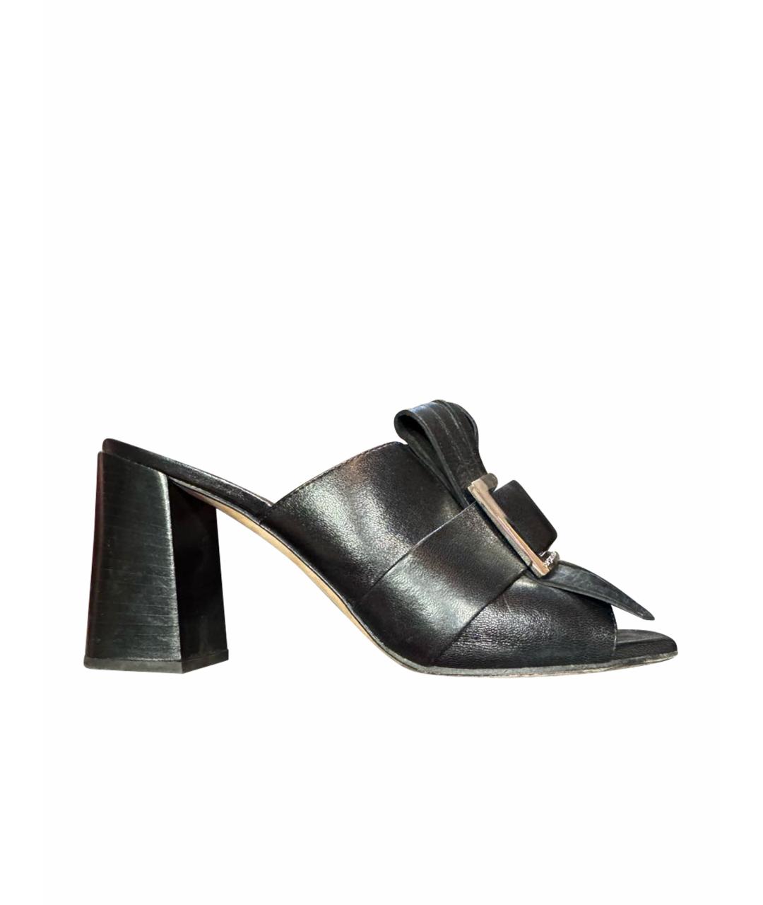 SERGIO ROSSI Черные кожаные мюли, фото 6