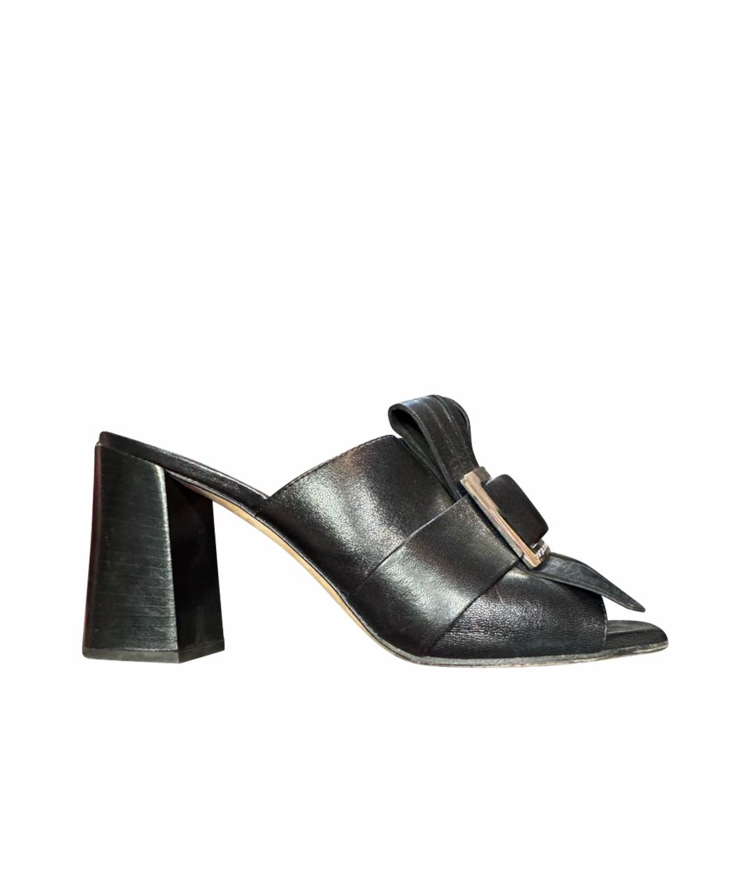 SERGIO ROSSI Черные кожаные мюли, фото 1