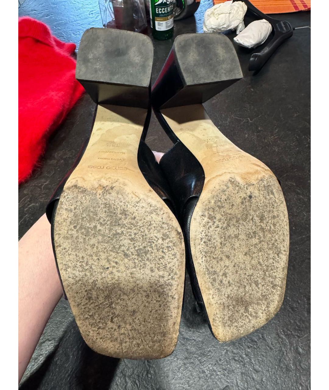 SERGIO ROSSI Черные кожаные мюли, фото 4