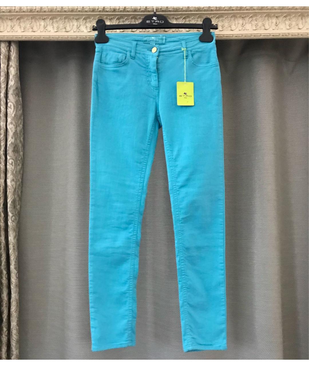 ETRO Бирюзовые хлопко-эластановые джинсы слим, фото 8