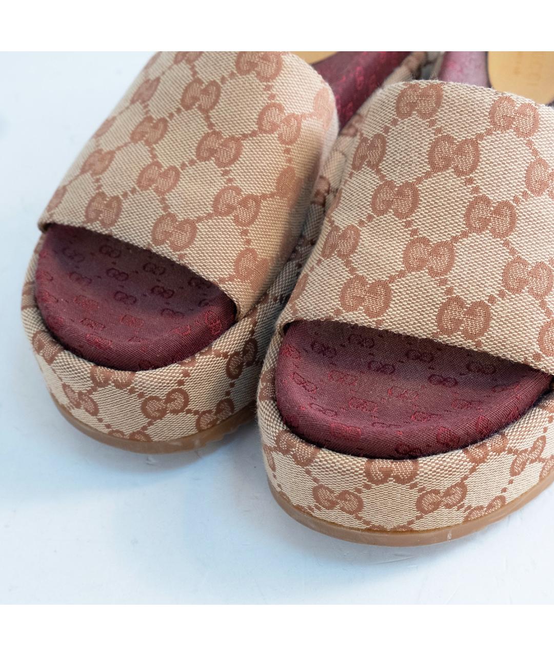 GUCCI Бежевые текстильные шлепанцы, фото 3