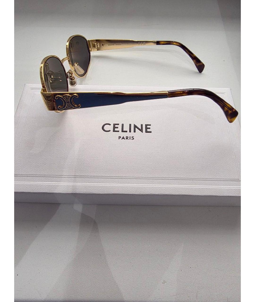 CELINE Золотые металлические солнцезащитные очки, фото 3