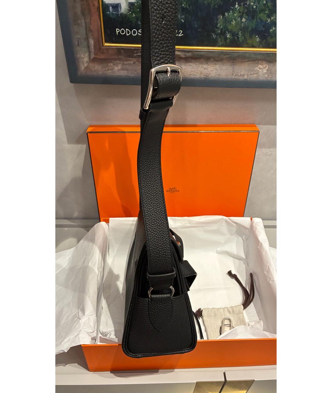HERMES Черная кожаная сумка на плечо, фото 7