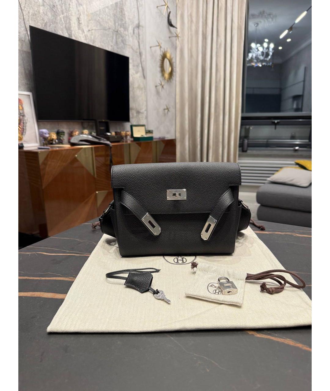 HERMES Черная кожаная сумка на плечо, фото 2