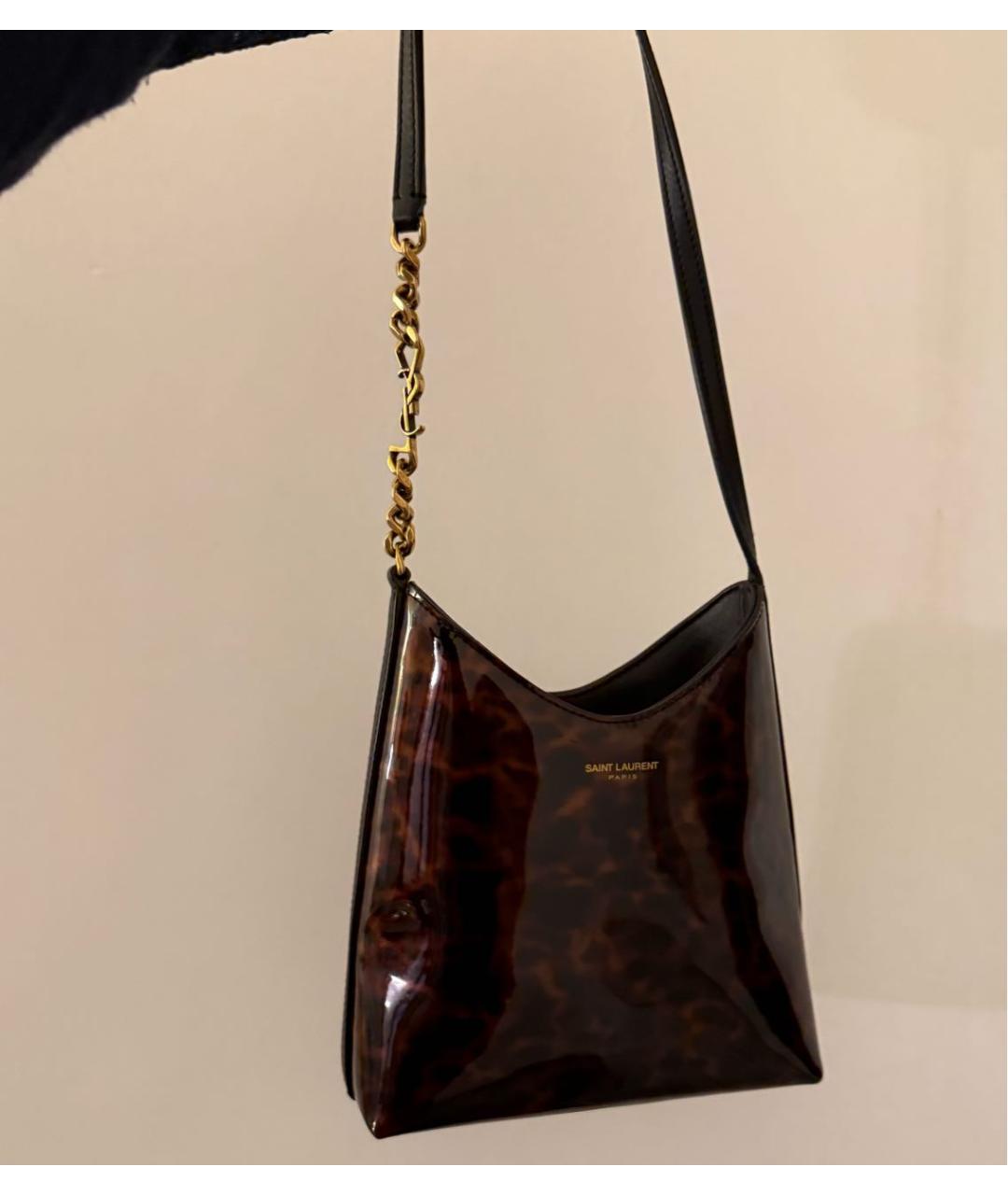 SAINT LAURENT Коричневая кожаная сумка через плечо, фото 3