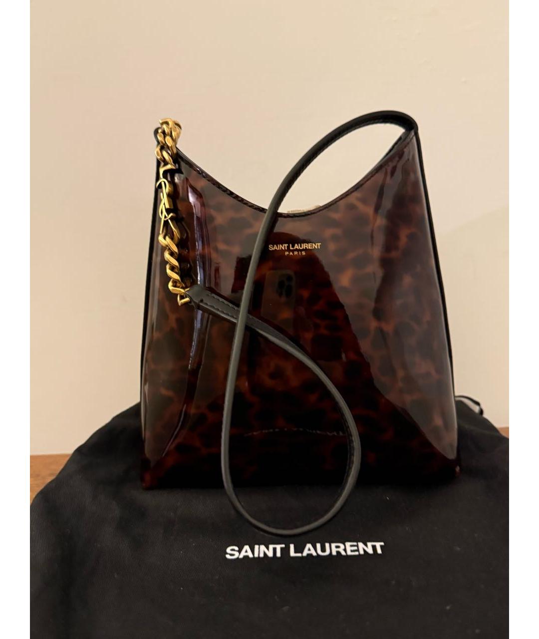 SAINT LAURENT Коричневая кожаная сумка через плечо, фото 6