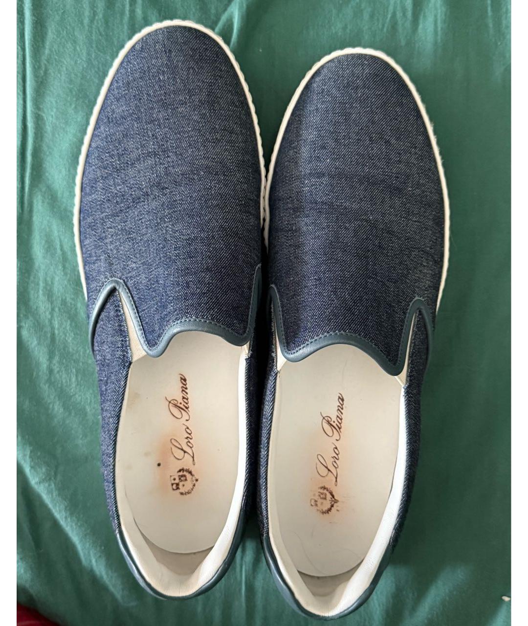 LORO PIANA Темно-синие текстильные слипоны, фото 3