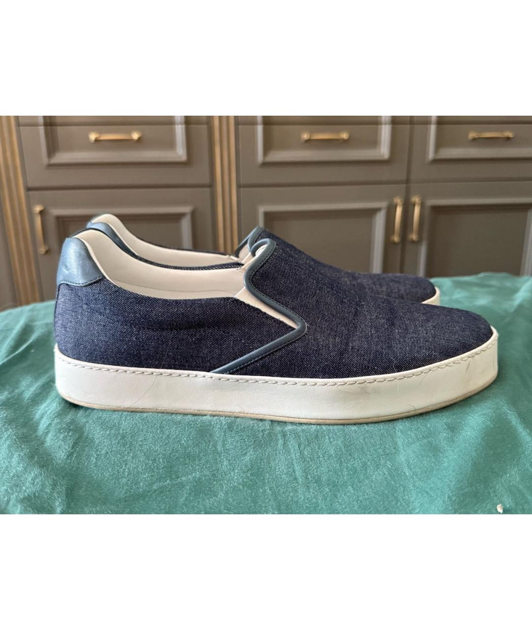 LORO PIANA Темно-синие текстильные слипоны, фото 5