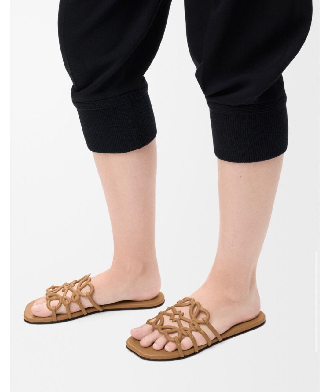 LOEWE Коричневые кожаные шлепанцы, фото 3