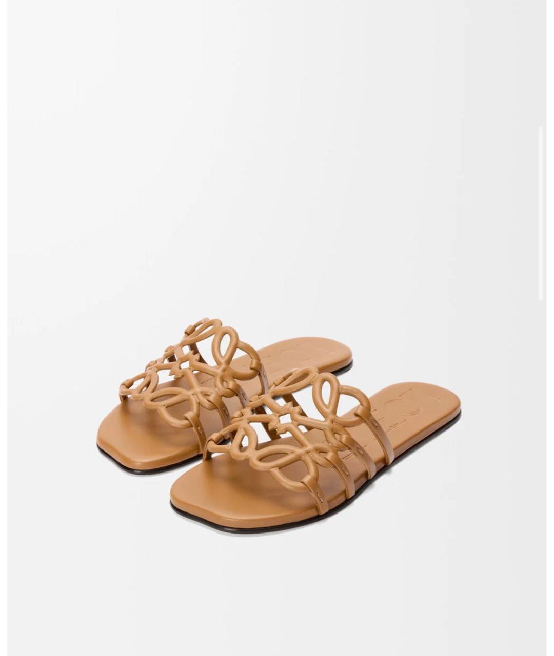 LOEWE Коричневые кожаные шлепанцы, фото 5