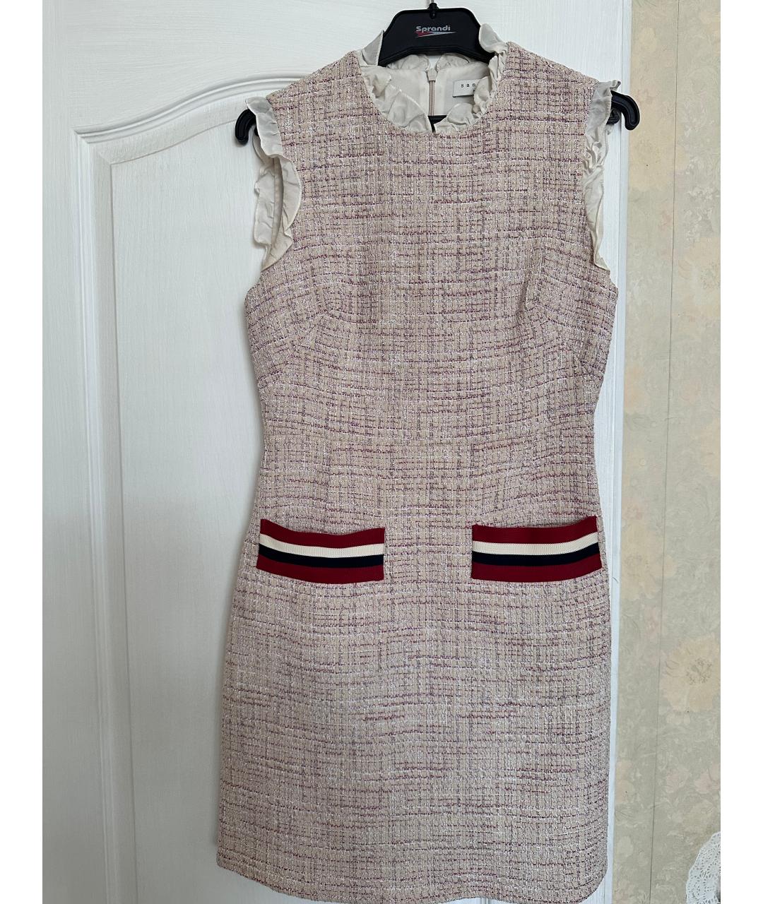 SANDRO Бежевое твидовое повседневное платье, фото 5