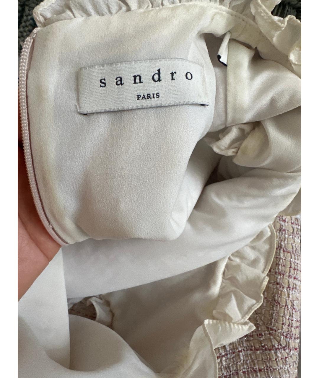 SANDRO Бежевое твидовое повседневное платье, фото 3