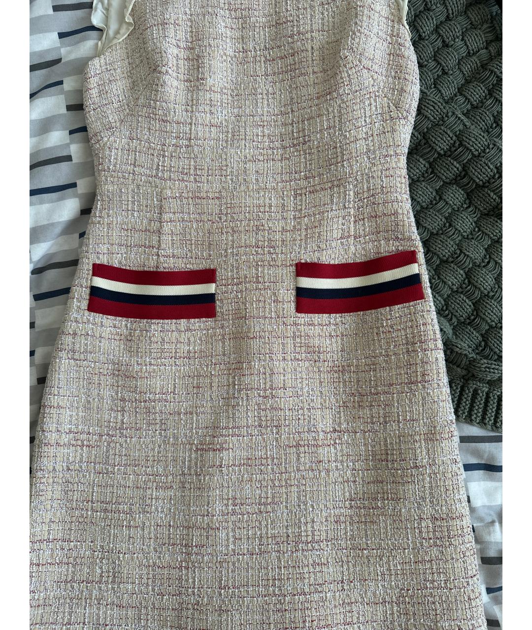 SANDRO Бежевое твидовое повседневное платье, фото 4