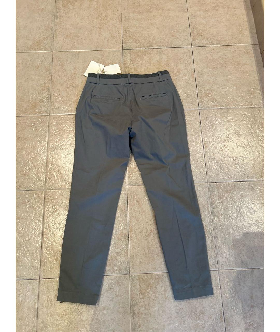 PESERICO Серые хлопко-эластановые прямые брюки, фото 4