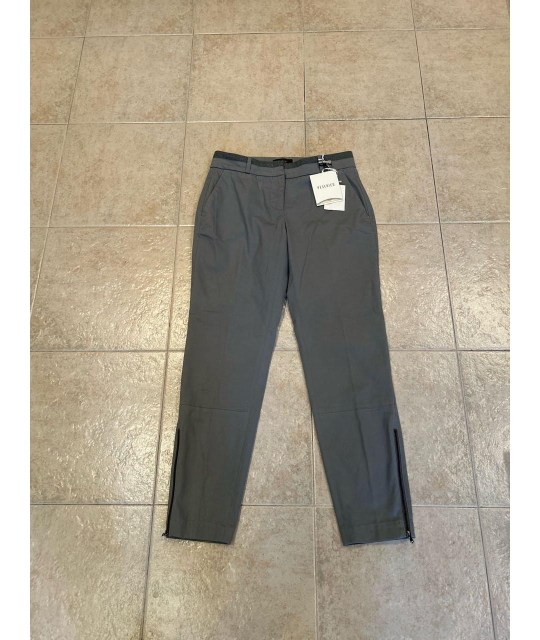 PESERICO Серые хлопко-эластановые прямые брюки, фото 6