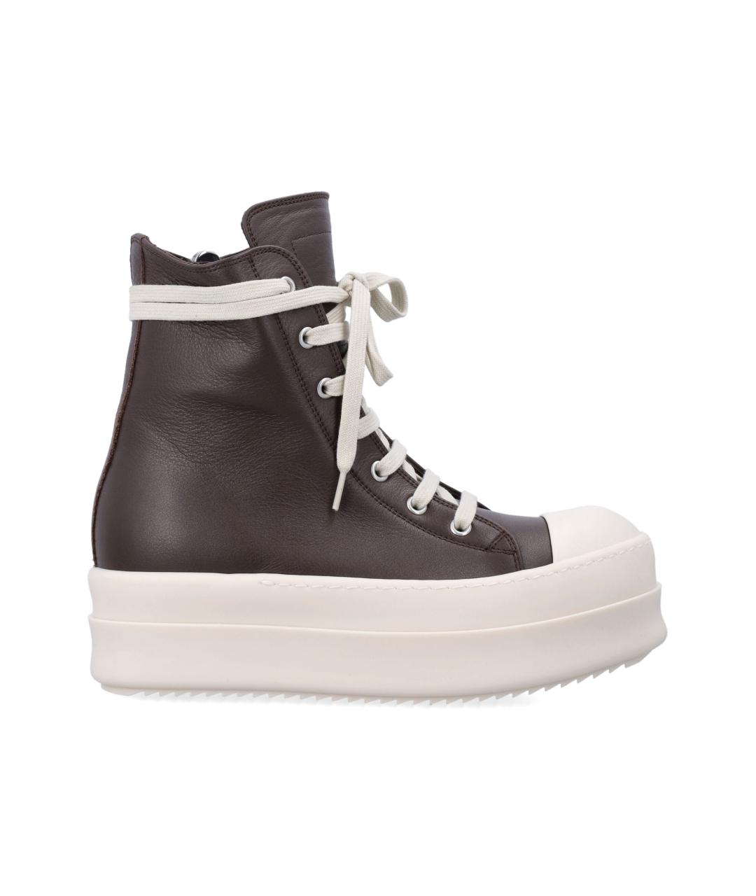 RICK OWENS Коричневые кожаные кеды, фото 1