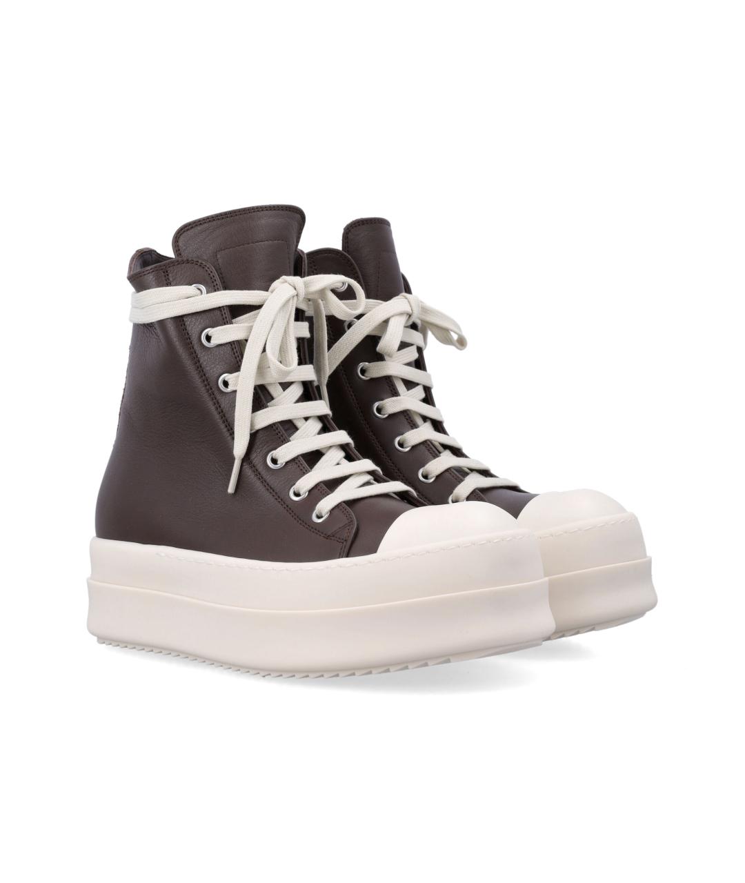 RICK OWENS Коричневые кожаные кеды, фото 3